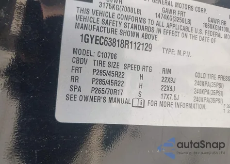 2008 Cadillac Escalade Standard from USA, damaged, VIN 1GYEC63818R112129